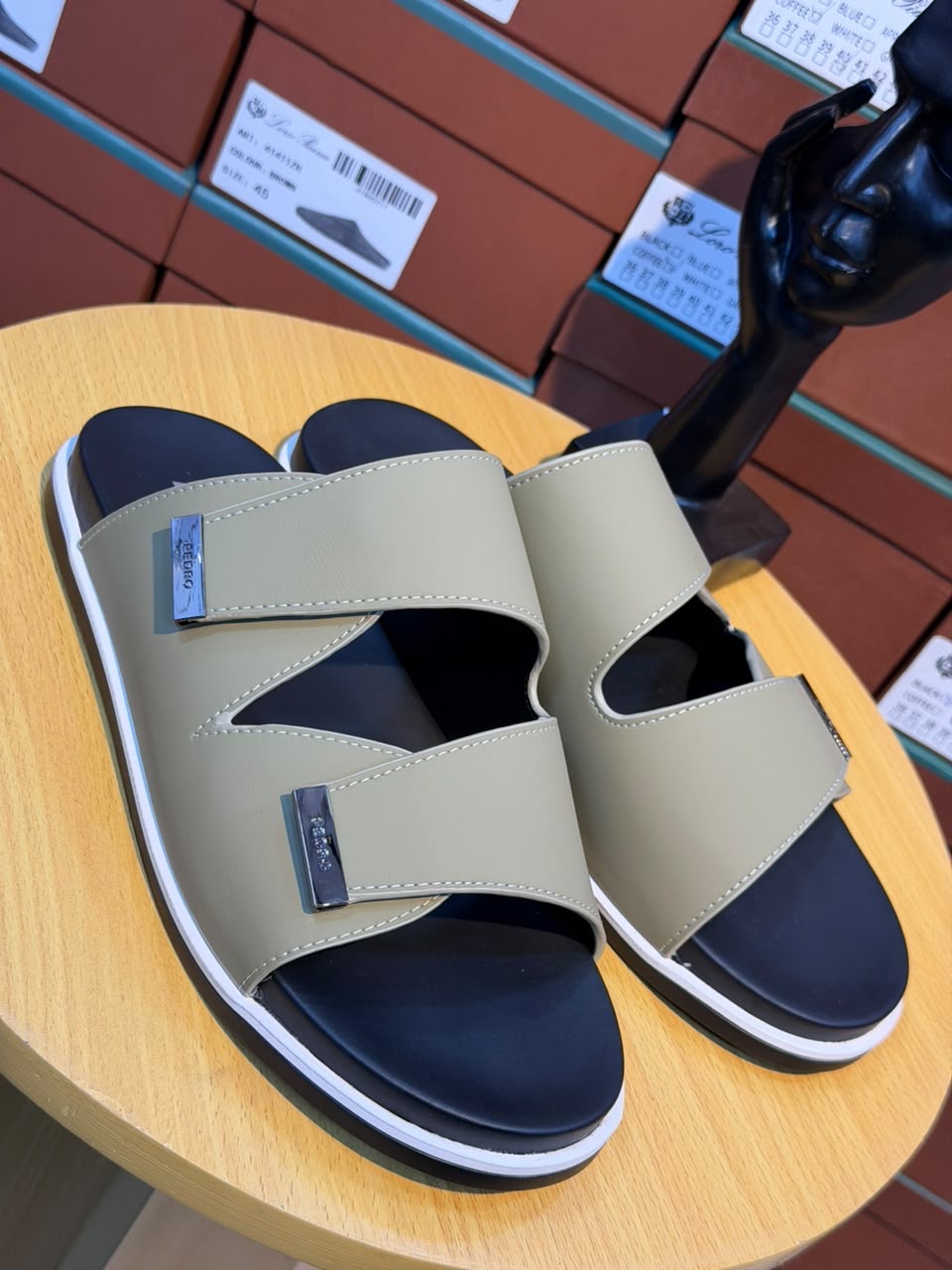 Pedro Beige Double-Strap Slide Sandal